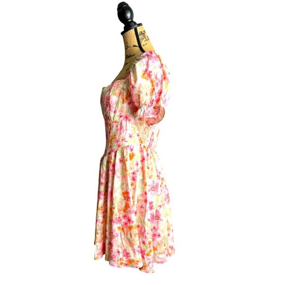 SHEIN Floral Print Puff Sleeve Smock Mini Dress Size Large NWOT - Picture 3 of 8